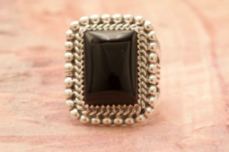 Genuine Black Onyx Sterling Silver Navajo Ring